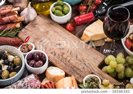 Spanish tapa copy space mockup, overhead Spanish tapa copy space mockup, overhead 38586385