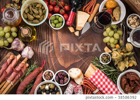 Spanish tapas food border frame Spanish tapas food border frame 38586392