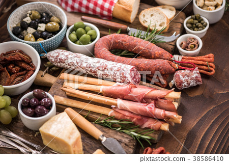 Spanish tapas bar food border background Spanish tapas bar food border background 38586410