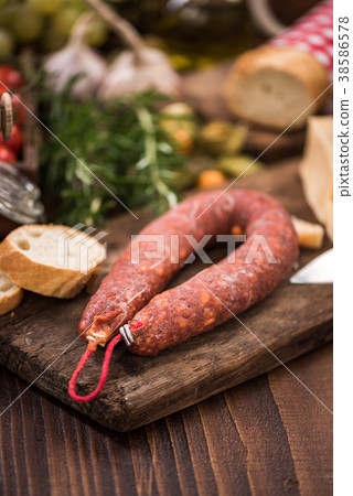 Spanish chorizo sausage, tapa bar food Spanish chorizo sausage, tapa bar food 38586578