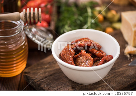 Dried tomatos in olive oil ,spanish tapa bar food 38586797