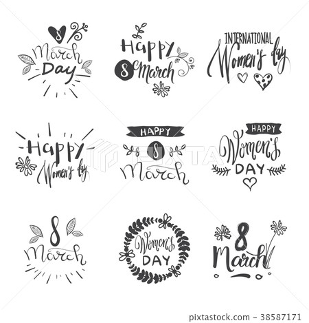 Hand Drawn Happy Women Day Badges Set Creative 38587171