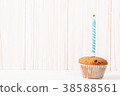Birthday burning candle on the cupcake  38588561