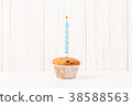 Birthday burning candle on the cupcake  38588563