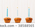 Birthday burning candle on the cupcake  38588565