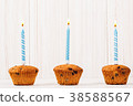 Birthday burning candle on the cupcake  38588567