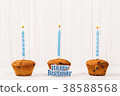 Birthday burning candle on the cupcake  38588568