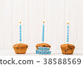 Birthday burning candle on the cupcake  38588569