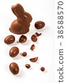 Easter chocolate bunny and eggs on white wooden  38588570