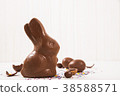 Easter chocolate bunny and eggs on white wooden  38588571