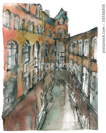 Watercolor painting of courtyard in Budapest Watercolor painting of courtyard in Budapest 38588808