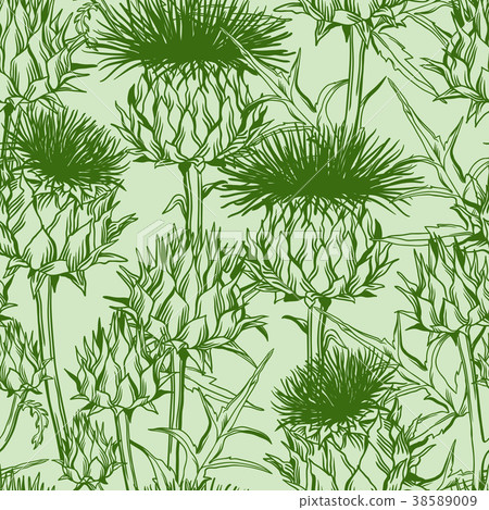 Seamless pattern with onopordum acanthium Seamless pattern with onopordum acanthium 38589009