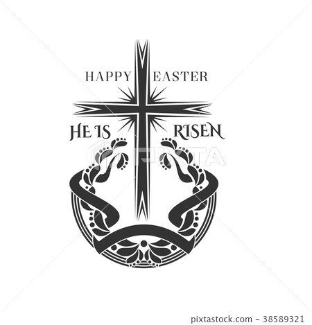 Happy Easter vector cross and laurel icon Happy Easter vector cross and laurel icon 38589321