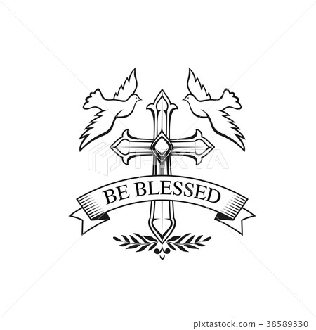 Happy Easter vector cross, doves and laurel icon 38589330