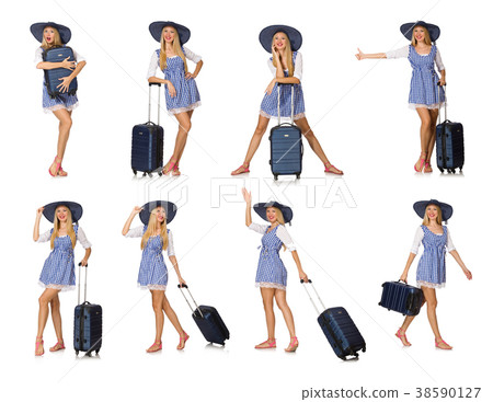 Woman ready for summer travel isolated on white 38590127