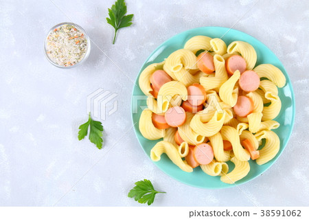 Pasta Cavatappi or Cellentani with sausages 38591062