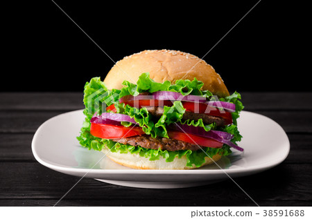 Burger served in bun in nutrition fast food Burger served in bun in nutrition fast food 38591688