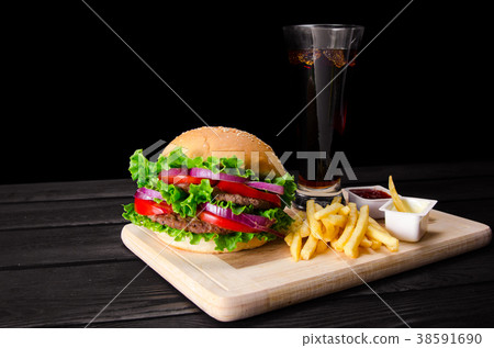 Burger served in bun in nutrition fast food Burger served in bun in nutrition fast food 38591690