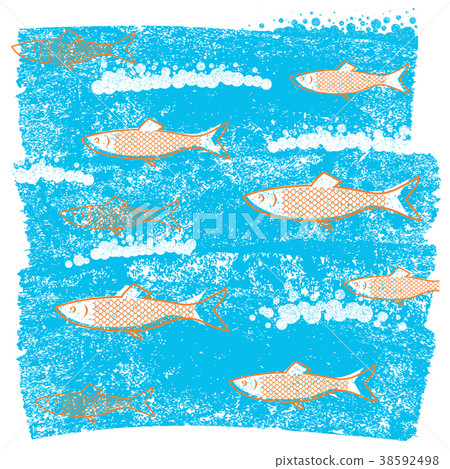 Underwater fishes blue background on grunge paper 38592498