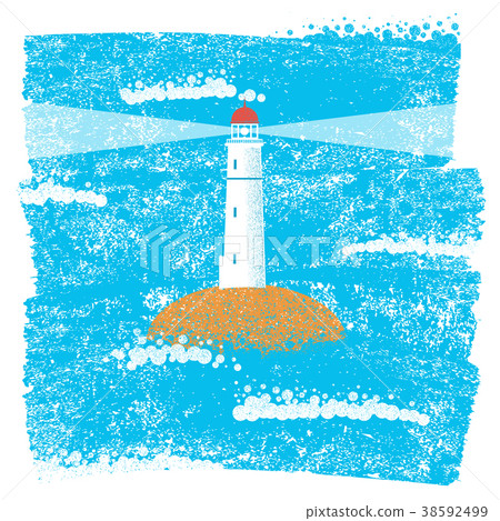 Lighthouse with blue sea grunge background 38592499