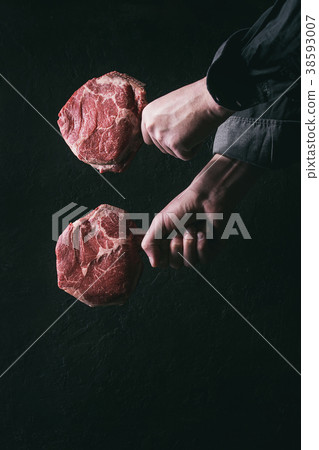 Raw tomahawk steak 38593007