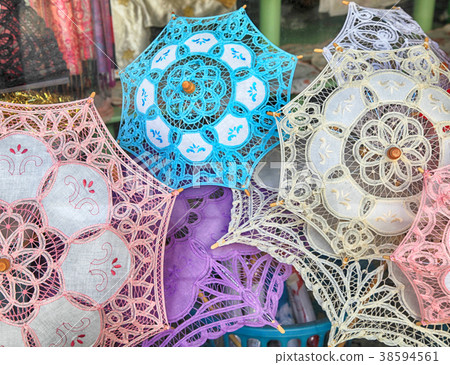 traditional lace umbrellas in Lefkara, Cyprus traditional lace umbrellas in Lefkara, Cyprus 38594561