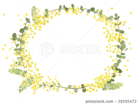 Mimosa wreath watercolor illustration 38595472