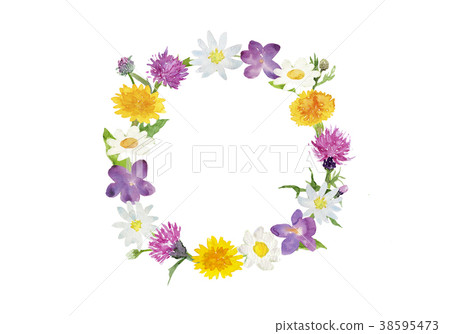 Wildflower wreath watercolor illustration 38595473