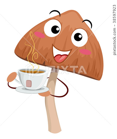 Psychedelic Mushroom Mascot Tea Illustration 38597923