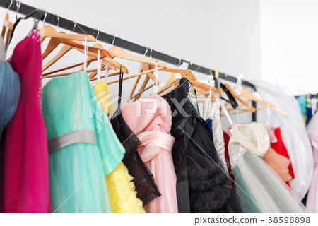 Many ladies evening gown long dresses on hanger in Many ladies evening gown long dresses on hanger in 38598898