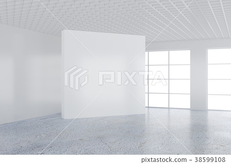 Empty white billboard in a big bright room. 3D Empty white billboard in a big bright room. 3D 38599108