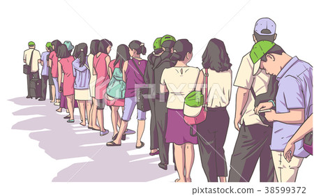 Illustration of crowd of people standing in line Illustration of crowd of people standing in line 38599372