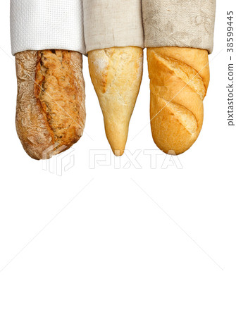 Isolated delicious fresh bread baguette in cloth Isolated delicious fresh bread baguette in cloth 38599445