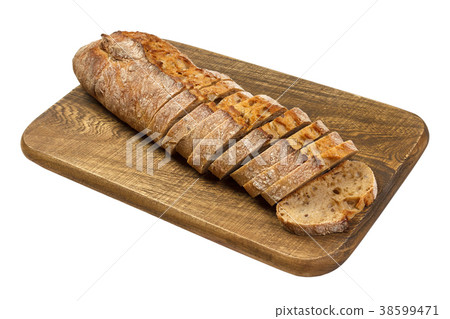 fresh sliced bread on wooden board isolated fresh sliced bread on wooden board isolated 38599471
