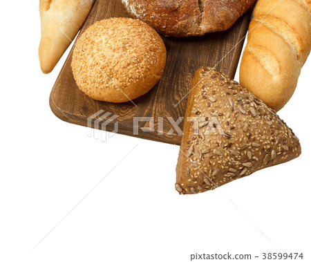 Composition with bread and rolls on cutting board Composition with bread and rolls on cutting board 38599474
