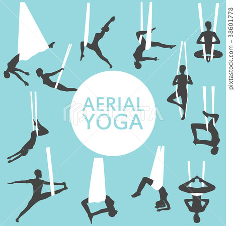 Aerial yoga set with young woman silhouettes 38601778
