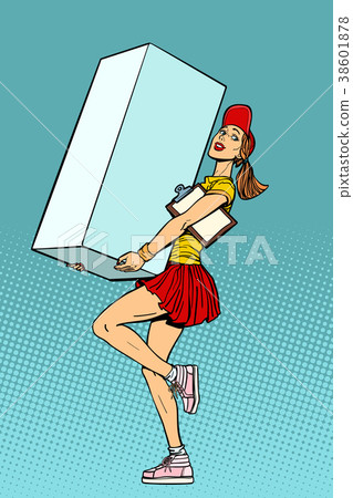 Funny woman courier shipping box, delivery service Funny woman courier shipping box, delivery service 38601878