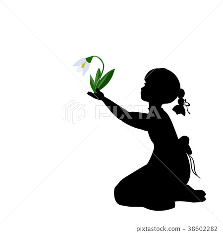 Silhouette girl with spring snowdrops 38602282