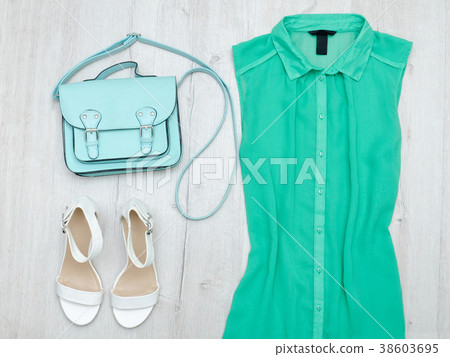 Green blouse, white shoes and mint bag Green blouse, white shoes and mint bag 38603695