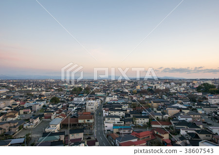 Mt. Chokai at dusk seen from Sakata city (Konai plain) 38607543