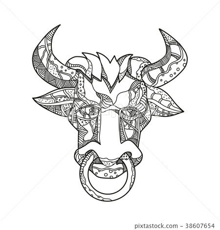 Pinzgauer Bull Head Front Doodle Art 38607654