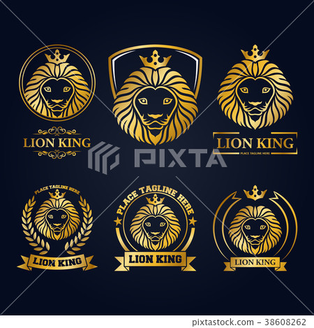 Gold Lion Head Mascot Collection Stock Illustration