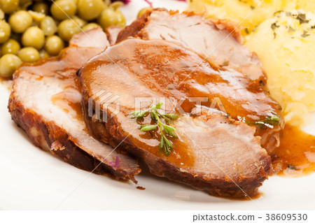 Roast pork with sauce Roast pork with sauce 38609530