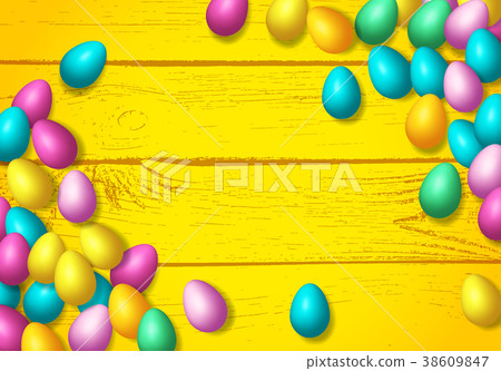 Easter frame with shiny colorful happy eggs spread 38609847