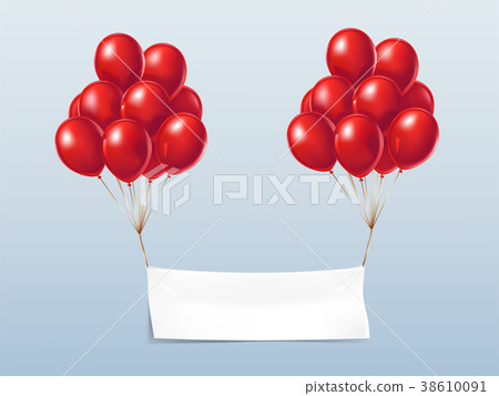 Vector realistic textile banner with red balloons Vector realistic textile banner with red balloons 38610091