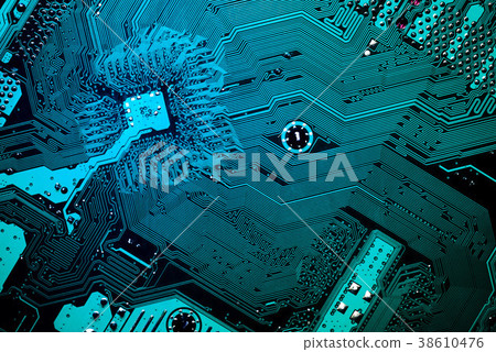Close up of a printed green computer circuit board 38610476