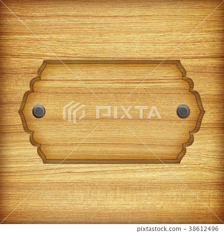 wooden sign board frame on wooden plank background 38612496
