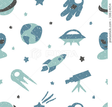 Childish seamless pattern with cute space elements 38614654