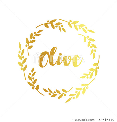 Olive label, golden ornamental border, vector 38616349