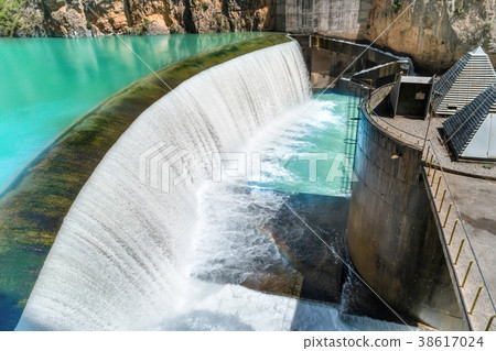 Dam on river in the mountains 38617024